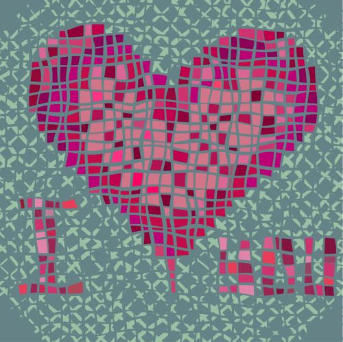 Vector image mosaic heart and inscription i you on gray-green