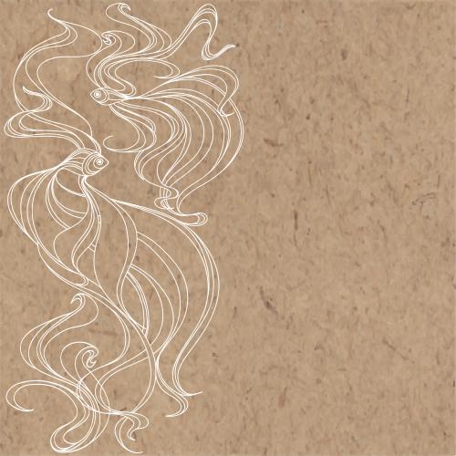 Vector image stylized fish, white outlines on white