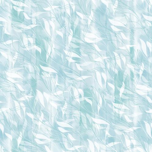 Vector image wavy branches with leaves, contours and silhouettes on blue watercolor, diagonal composition