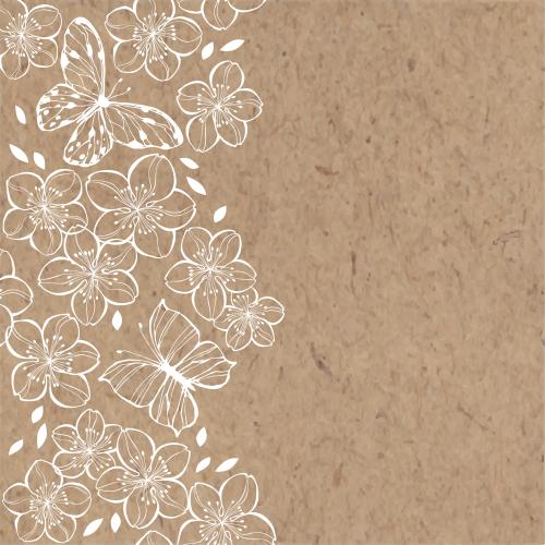 Sakura. Vector sakura flowers and butterflies, space for text on craft