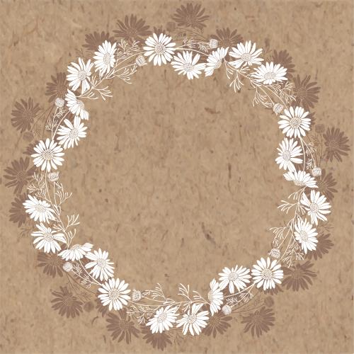 Illustration round daisy frame wreath with white and brown silhouettes on craft