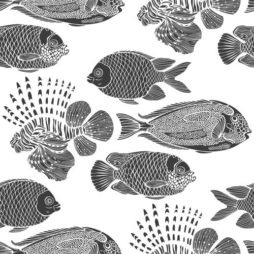 Vector image tropical fish, black silhouettes on white