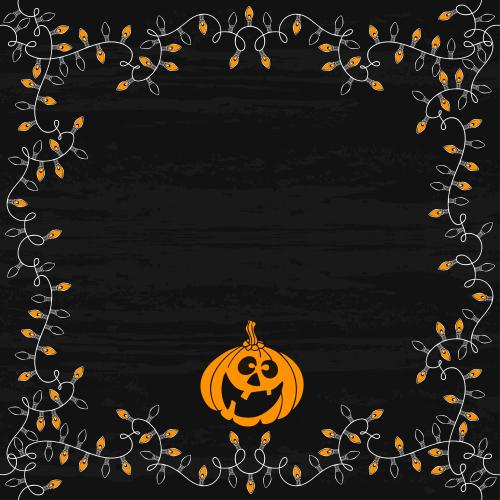 Autumn. Vector fun orange pumpkin garlands space for text on textured black