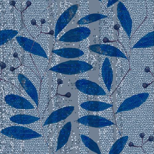 Raster image blue branches with berries on mosaic