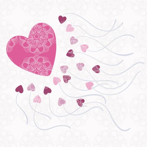 Vector image romantic composition with multicolored hearts and flowers