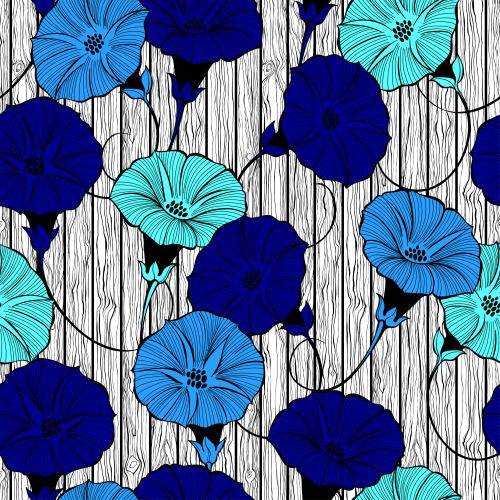 Floral. Vector bright morning glory flowers on monochrome wooden boards