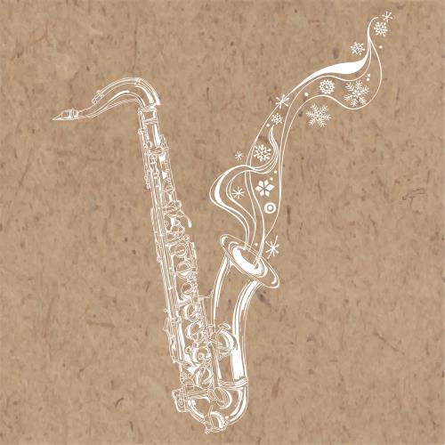 Item. Vector saxophone and snowflakes, winter composition on craft