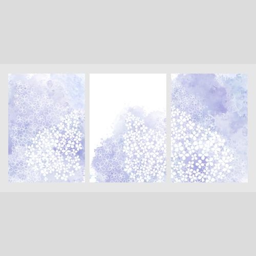 Vector image three postcards with lilac on watercolor