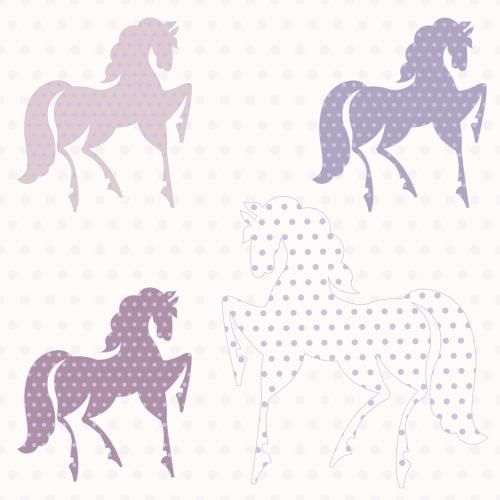 Equine. Vector profiles of stylized horses in checkered