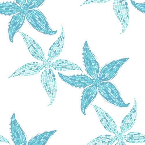 Vector image turquoise mosaic sea stars on white