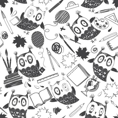 Balloon. Vector cute cartoon owls school supplies on white