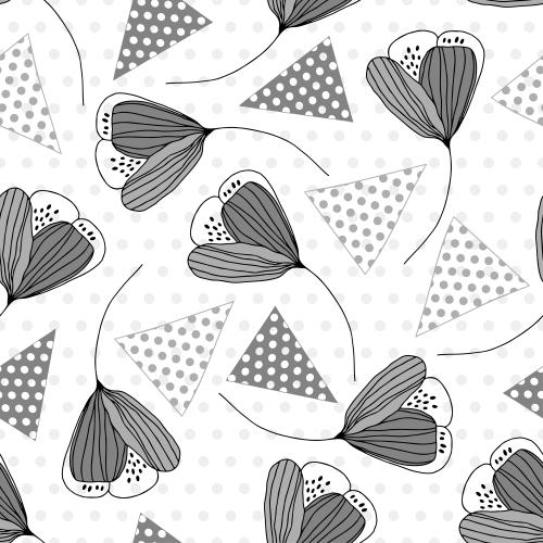 Triangle. Vector stylized flowers checkered triangles on white in gray checkered