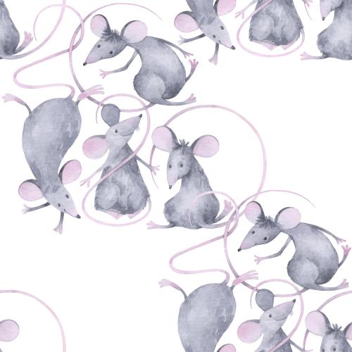 Raster image cute cartoon watercolor rats on white