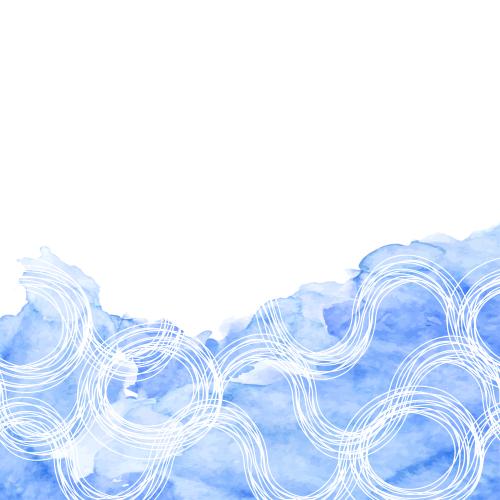 Oval. Vector white wavy lines on blue watercolor fragment space for text on white