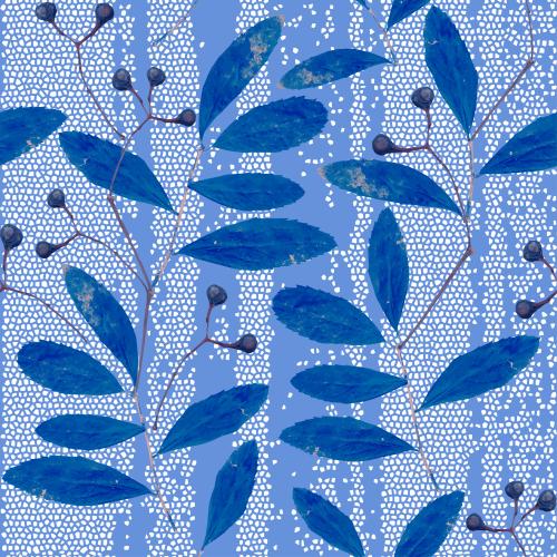 Mosaic. Vector plant with blue leaves and berries on mosaic
