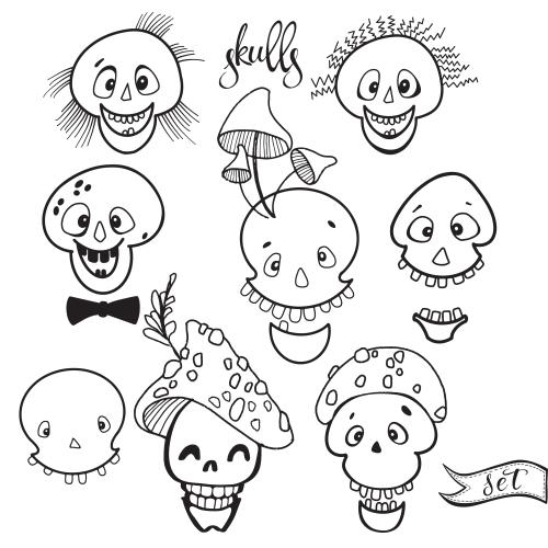 Halloween. Vector cartoon skulls on white