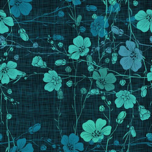 Flax. Vector flax branches with flowers and buds on dark checkered