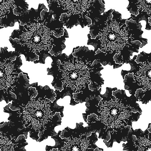 Illustration decorative flowers black silhouettes on white