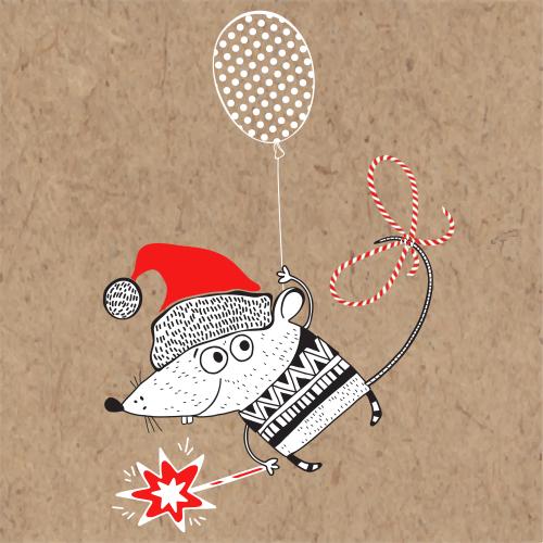 Vector image cartoon mouse in a christmas hat on a balloon on craft