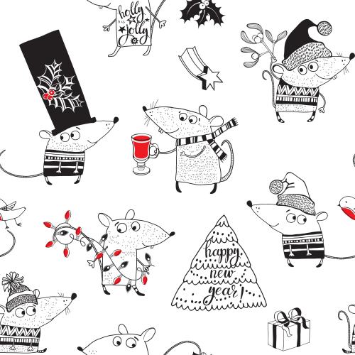 Mulled wine. Vector christmas cartoon mice on white