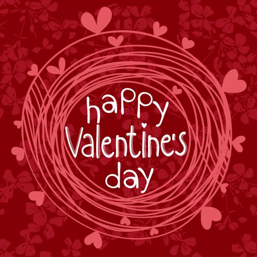 Vector image happy valentine's day inscription in a circle with hearts on a red flowered