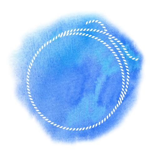 Raster image round frame from maritime rope on blue watercolor