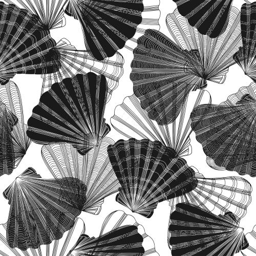 Scallop. Vector combs black outlines and silhouettes on white