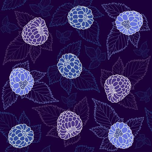 Berry. Vector Pattern blackberry berries with leaves on purple