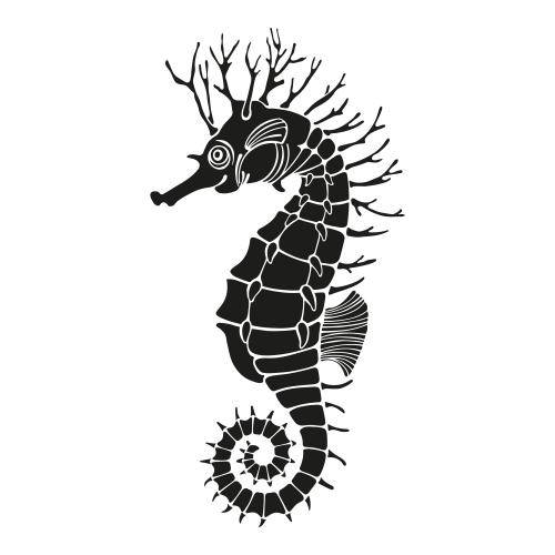 Vector image sea horse, black silhouette on white