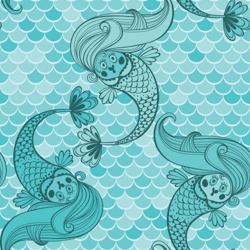 Mermaid. Vector cartoonish mermaids on the waves