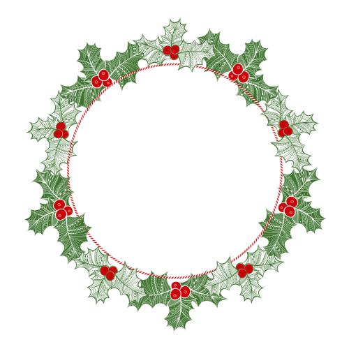Holly. Vector round colored christmas frame with stylized holly on white