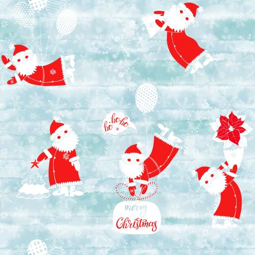 Vector image cartoon ded moroz and snowflakes on blue watercolor