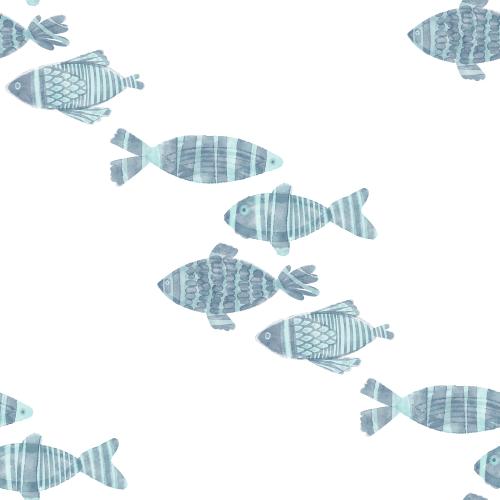Raster image cartoon-style watercolor fish on white