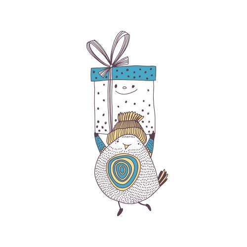 Vector image cartoonish birdie with a cute gift on white