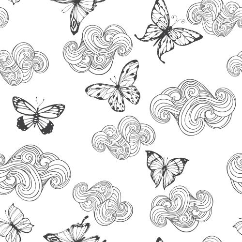 Cloud. Vector butterflies and clouds on white