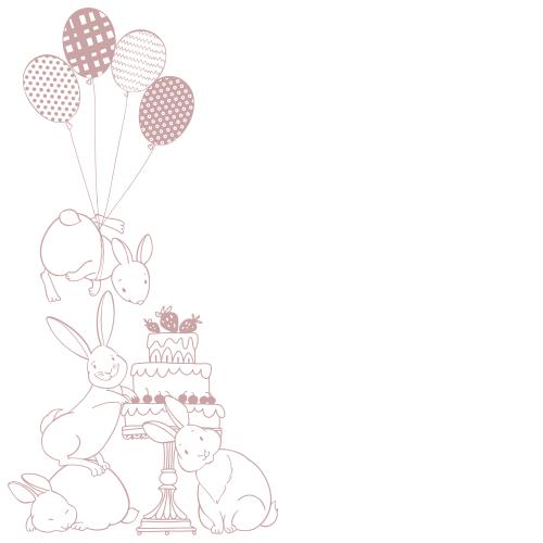 Dessert. Vector cute bunnies with balloons cake space for text on white