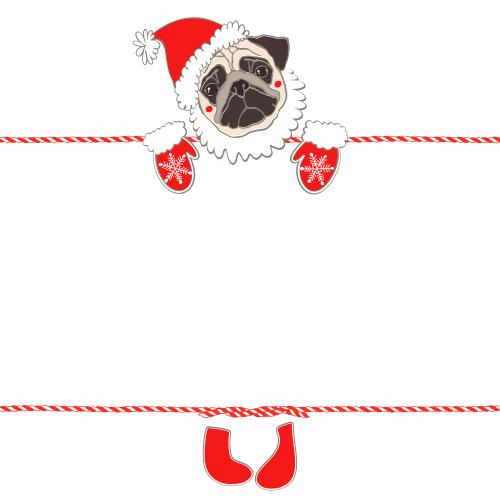 Pug. Vector cute pug in new year costume and a place for text on white