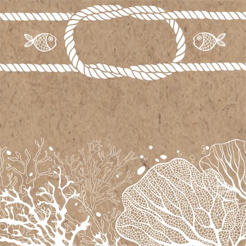 Illustration marine theme composition with corals seaweeds nautical knot fish on craft