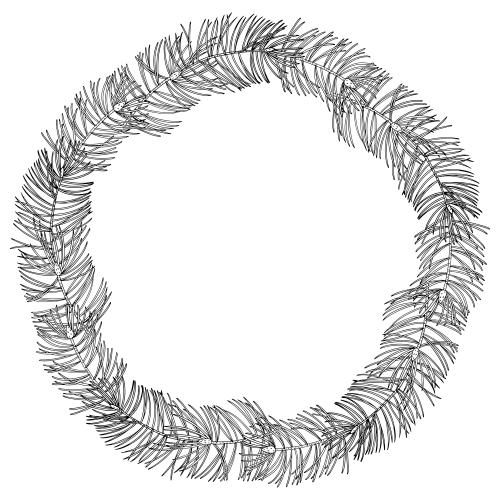 Pine. Vector round wreath frame made of coniferous branches on white