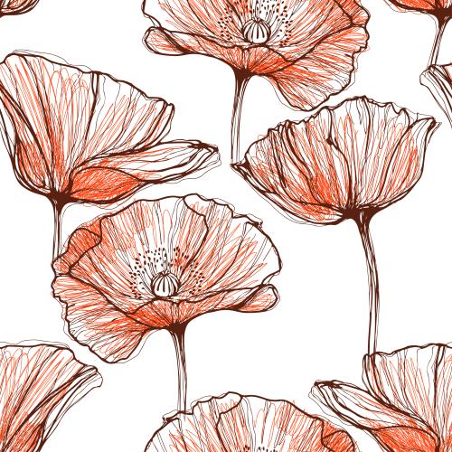 Poppy. Vector poppies on white, naive style