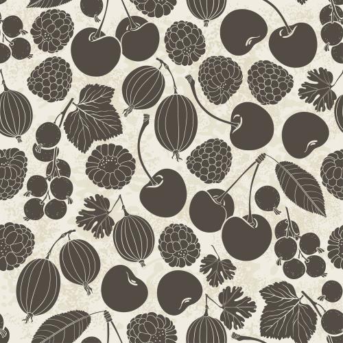 Berry. Vector cherry, sour cherry, blackcurrant, raspberry, blackberry, gooseberry on textured light