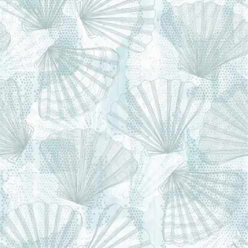 Scallop. Vector sea scallops silhouettes and contours on a blue watercolor mosaic