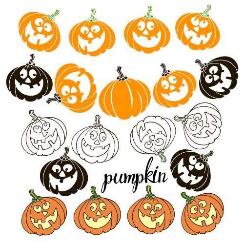 Autumn. Vector cartoonish funny pumpkins on white