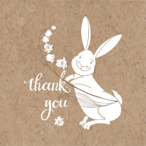 Illustration cute bunny with lily and thank you on craft