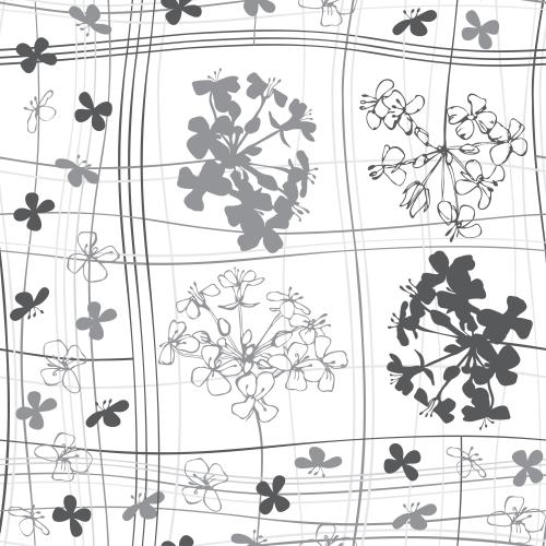 Vector image contours and silhouettes of abstract flowers on intersecting wavy lines