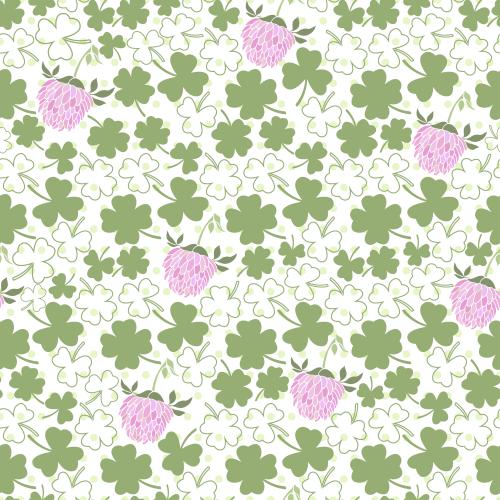 Clover. Vector flowers and clover leaves on light-green checkered