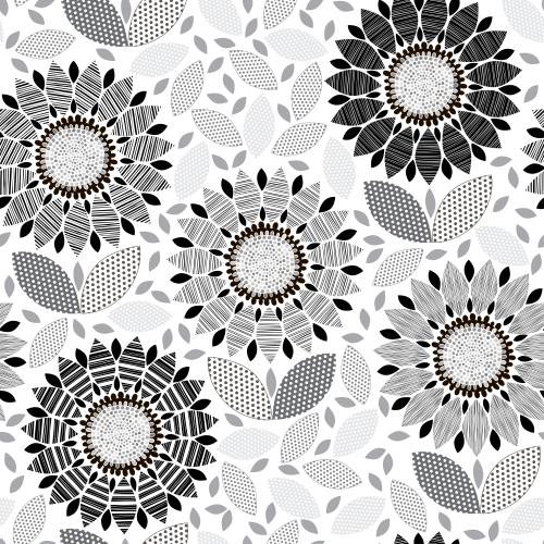 Vector image abstract flowers and leaves in checkered on white