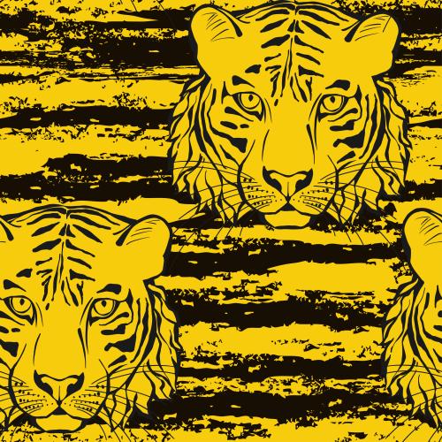 Tiger. Vector textured stripes on yellow tigers' heads