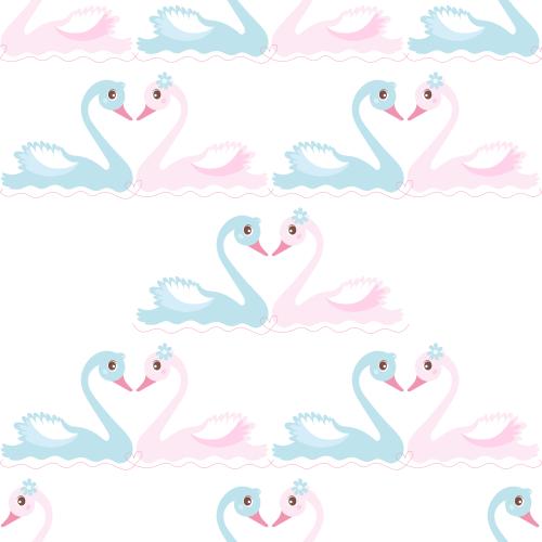 Illustration blue and pink swans on white