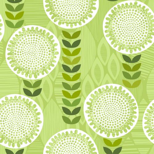 Illustration abstract white flowers, leaves on green